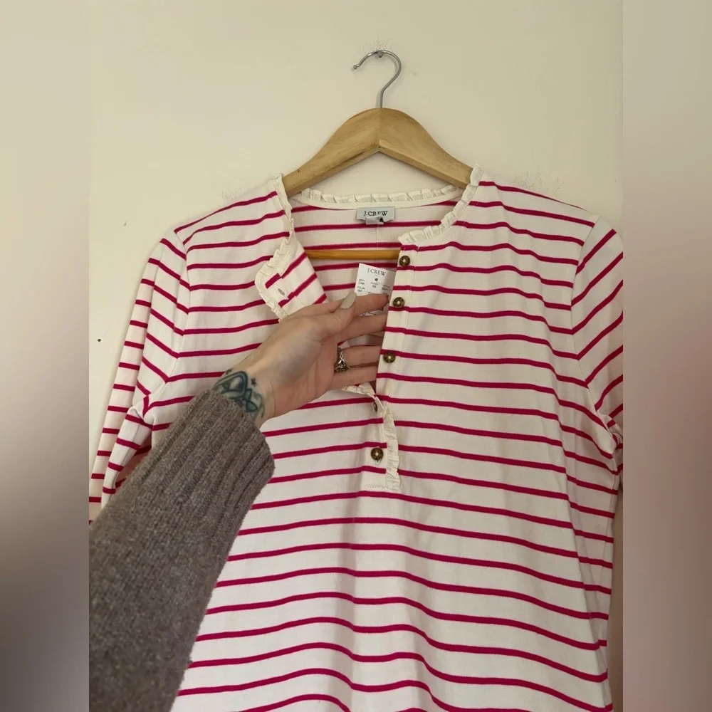 J Crew Striped Ruffle-Collar Henley